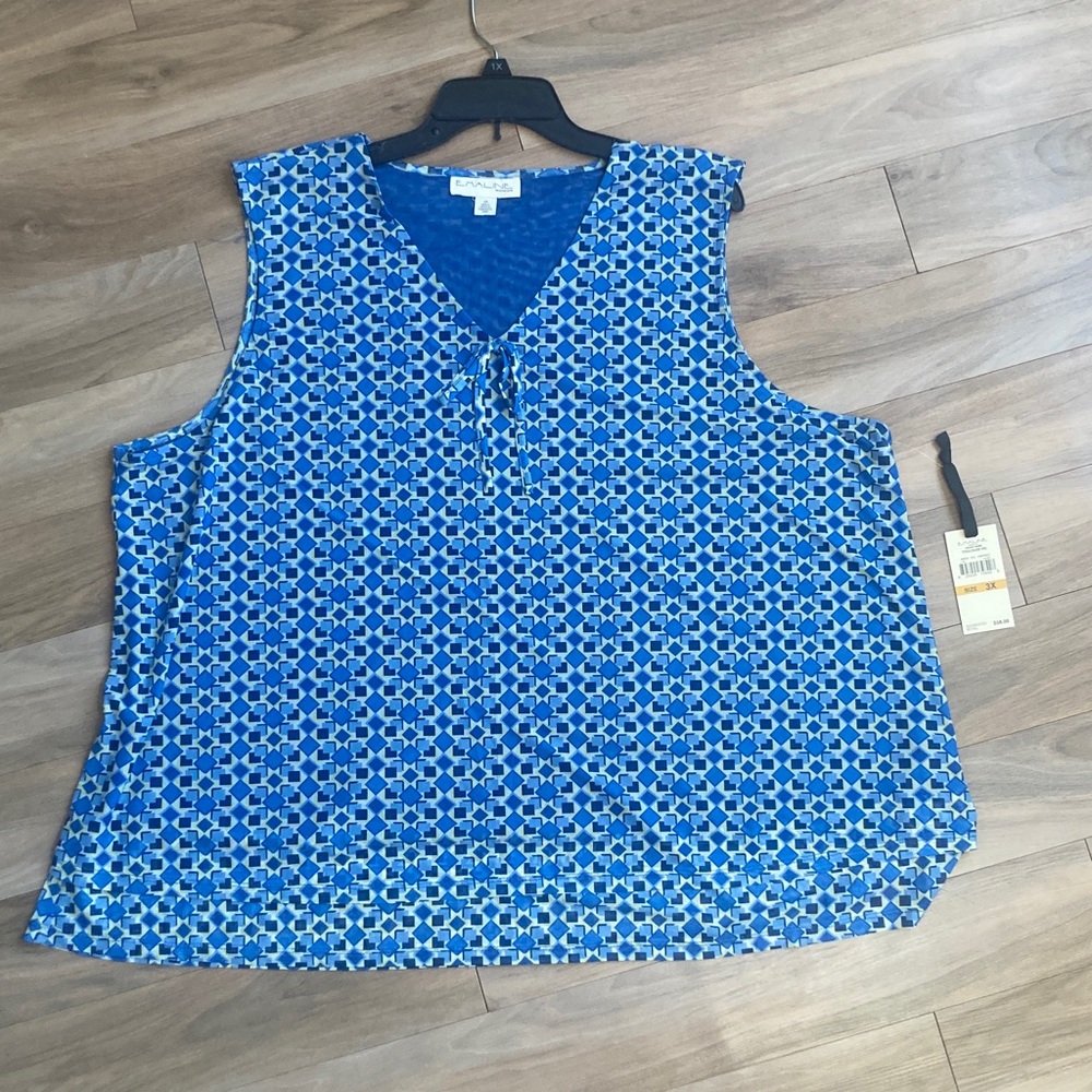 3/$45 Emaline top sleeveless abstract geometric print w stretch casual 3X